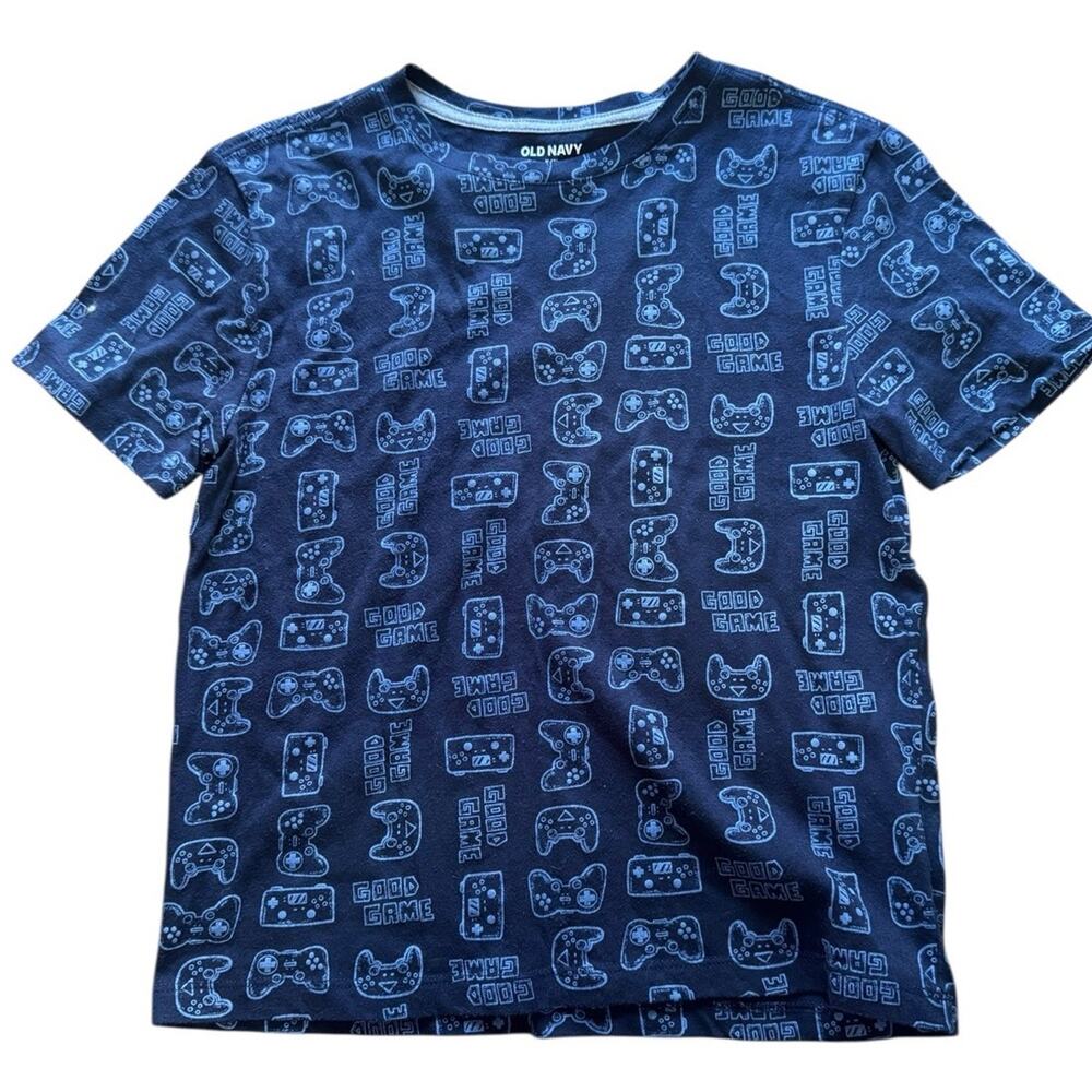 Old Navy Boys Youth Sz Medium 8 Blue T Shirt Gammer Casual‎ Relaxed Short Sleeve